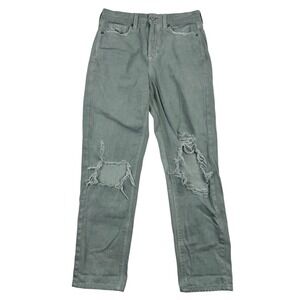 American Eagle Blue MOM STRAIGHT JEAN Denim Stretch Sz 4 Reg Stretch Distressed